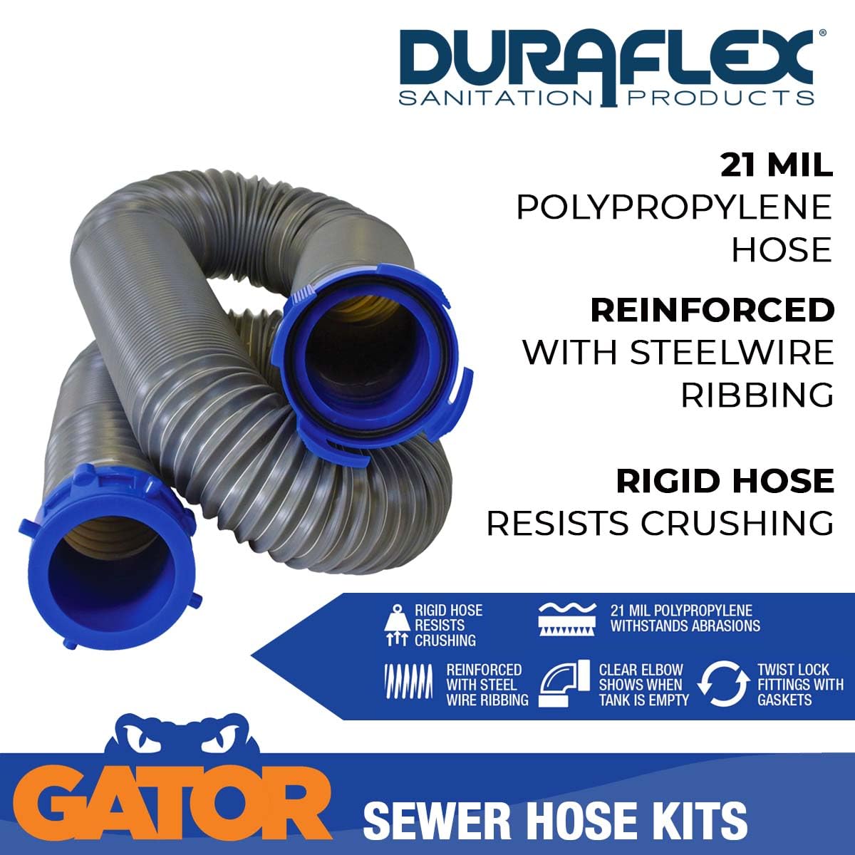 DURAFLEX 22003 Duraflex 22003 GATOR SEWER HOSE KIT 15' WIRE RIB