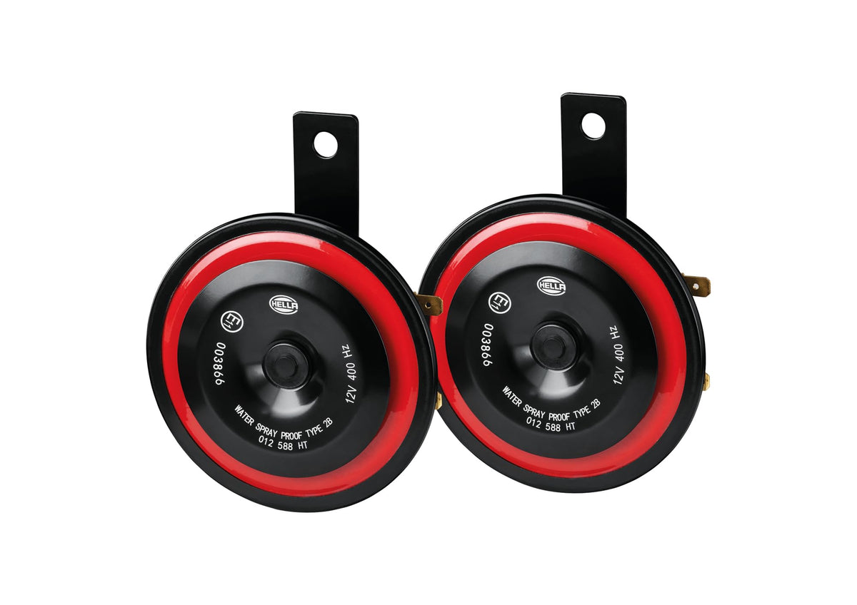 Hella 012588291 DISC HORN BOX BLACK & RED DISC HIGHTONE 98MM
