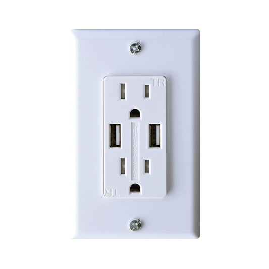 RV DESIGNER S850 RV Designer S850 Dual AC Outlet w/Cover Plate & 2 USB Charging Ports White