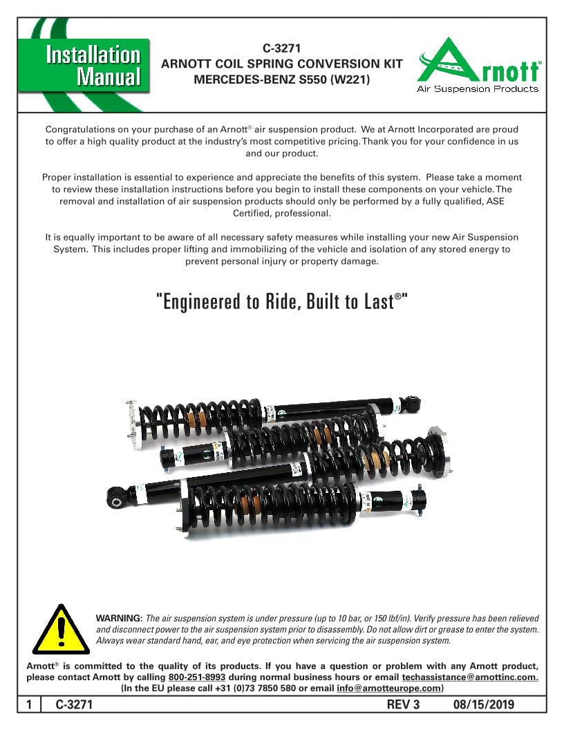 ARNOTT C-3271 Arnott C-3271 New Eibach Coil Spring Conversion Kit - 07-13 MB S-Class(W221) w/AIRMATIC & ADS w/o 4MATIC