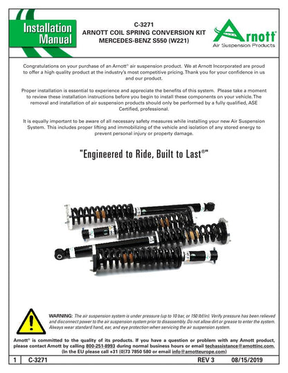 ARNOTT C-3271 Arnott C-3271 New Eibach Coil Spring Conversion Kit - 07-13 MB S-Class(W221) w/AIRMATIC & ADS w/o 4MATIC