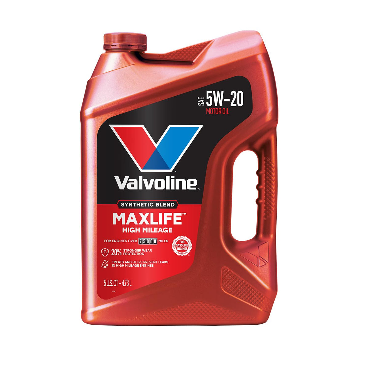 VALVOLINE 881162 Valvoline High Mileage with MaxLife Technology SAE 5W-20 Synthetic Blend Motor Oil 5 QT