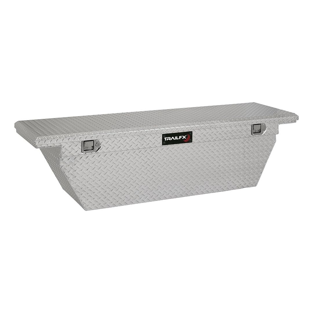 TRAILFX 121701 TrailFX Truck Tool Box Crossover Deep Single Lid Diamond Tread Bright Polished 16 Gauge Aluminum 10.8 Cubic Feet Capacity Lockable Lid With Tray TrailFX 121701