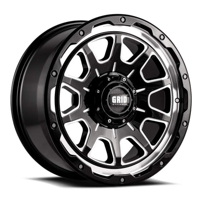 Grid Wheels GD15-17090237M-108 Grid Off-Road GD15 Custom Wheel - 17x9, -12 Offset, 6x135 Bolt Pattern, 108mm Hub - Gloss Black with Milled Accents Rim