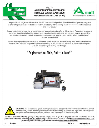 ARNOTT P-3214 Arnott P-3214 Air Suspension Compressor-07-12 Mercedes-Benz Gl (X164)/ 06-11 Ml-Class (W164)
