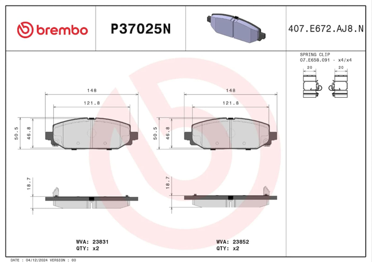 BREMBO P37025N Brembo P37025N DISCBRAKEPADSET NAOCERAMIC