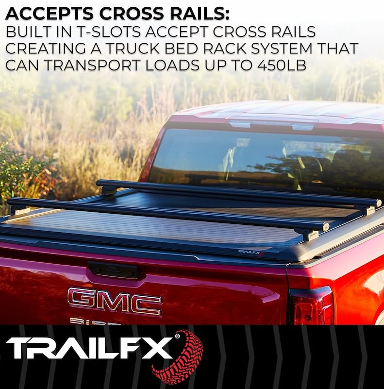TRAILFX TFX6001 TrailFX TFX6001 Hard Retractable Tonneau Cover Fits 2020-2021 Chevrolet Silverado 1500 Manual Retractable with Key Lock Black Matte Powder Coated Aluminum Top Rail Mount with T-Slot Rails