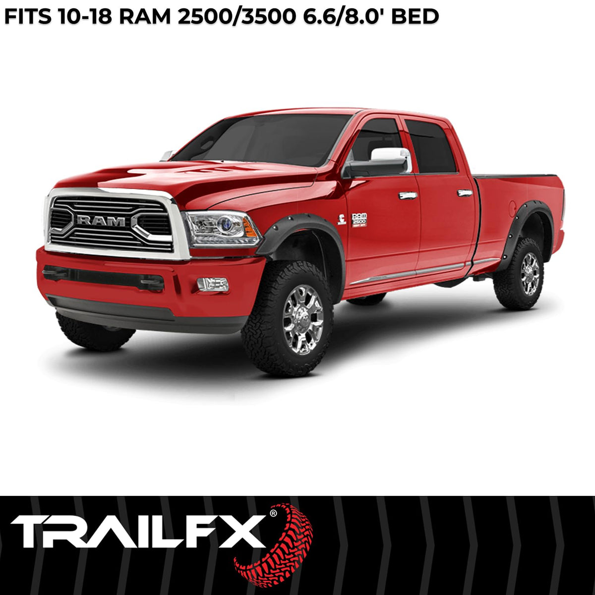 TRAILFX TFD3004T TrailFX TFD3004T Pocket Style Fender Flares for Ram 2500 2011-2018 - Black Textured Paintable Polypropylene, Set of 4 with Stainless and Black Steel Rivets