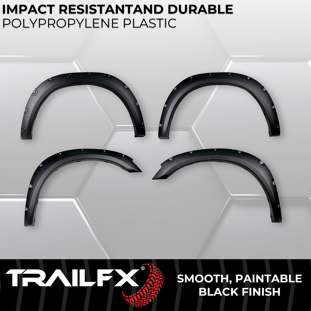TRAILFX TFD3004T TrailFX TFD3004T Pocket Style Fender Flares for Ram 2500 2011-2018 - Black Textured Paintable Polypropylene, Set of 4 with Stainless and Black Steel Rivets
