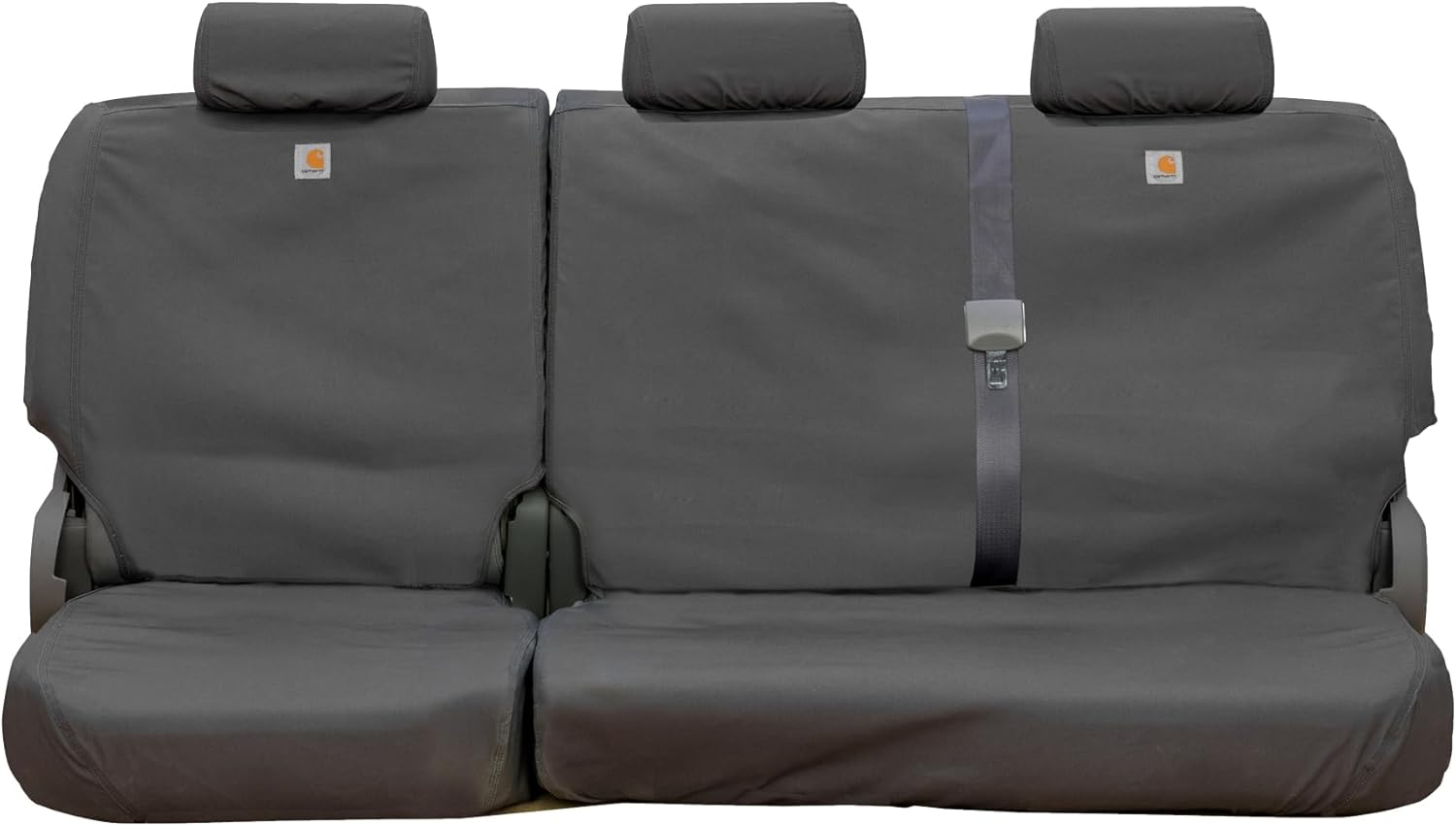 Covercraft Carhartt SeatSaver Custom Seat Covers — Fits 2019-2025 Ford F-250/F-350/F-450/F-550 Crew Cab — 2nd Row 60/40 Bench Seat, Duck Weave Gravel