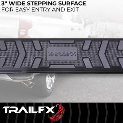 TRAILFX AL4026B TrailFX Nerf Bar AL4026B, 4-1/2 Inch Hexagonal Straight, with Step Pads, Rocker Panel Mount, Powder Coated, Black, Aluminum, with Plastic End Caps/Bracket Covers, Fits 2024-2025 Toyota Land Cruiser