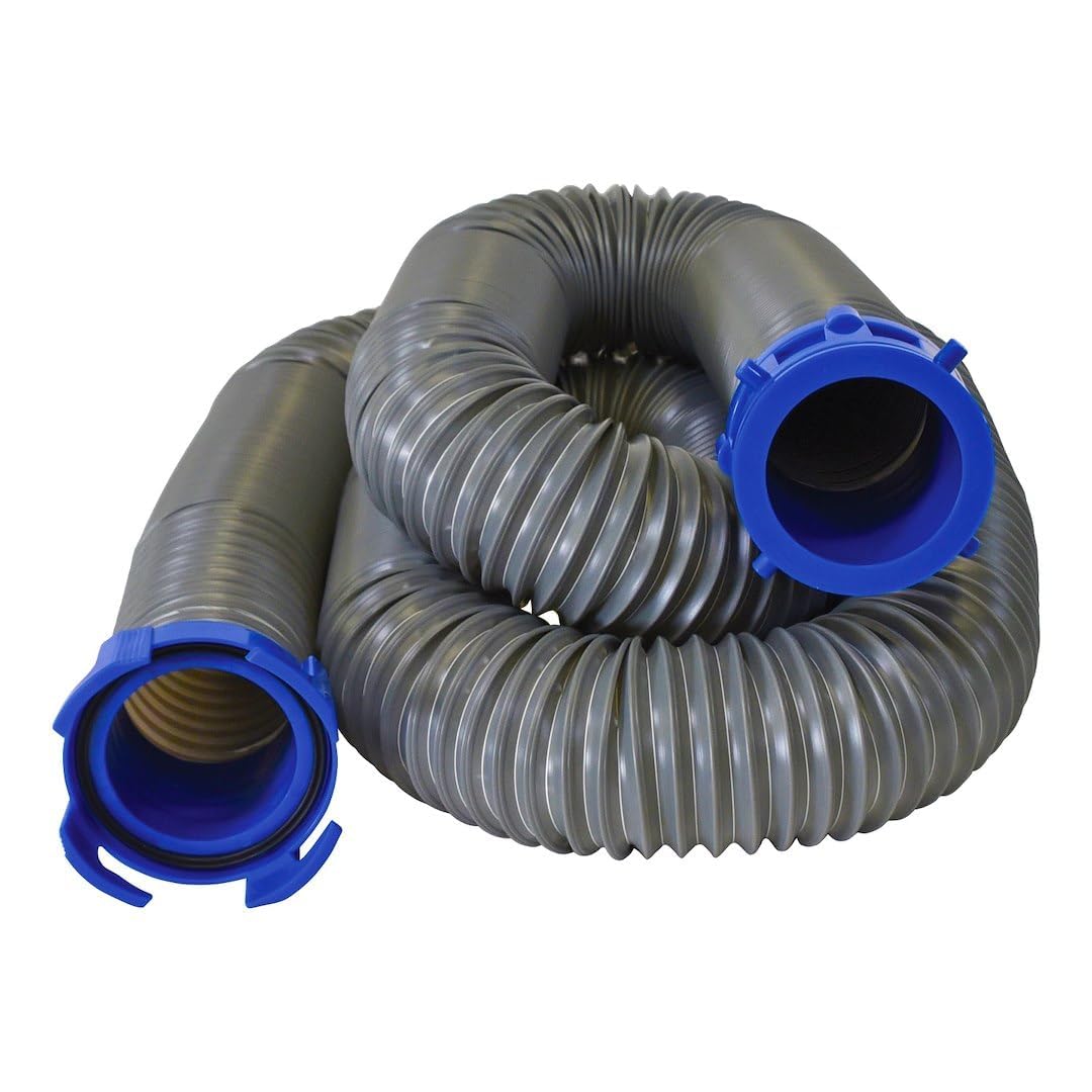 DURAFLEX 22007 Duraflex Gator® Sewer Hose 22007, 30 Ft Extended Len, 106 In Compressed Len, 3 In Hose Dia, 21 Mil Polypropylene With Steel Wire Reinforced Construction, Charcoal Gray, With Four Drip Caps/Clear Elbow