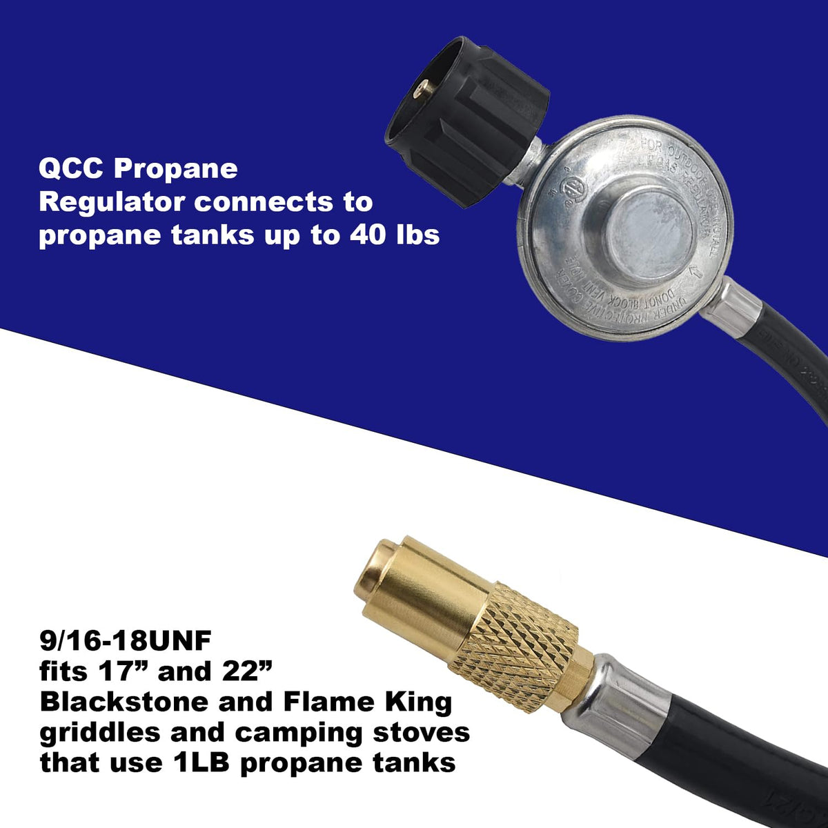FLAME KING FK-GRD-REGHS6FT Flame King 6-FT Propane Adapter Hose & Regulator for 20LB Tank for 17"/22" Blackstone Tabletop Grill Griddle, Weather Resistant & Corrosion Resistant