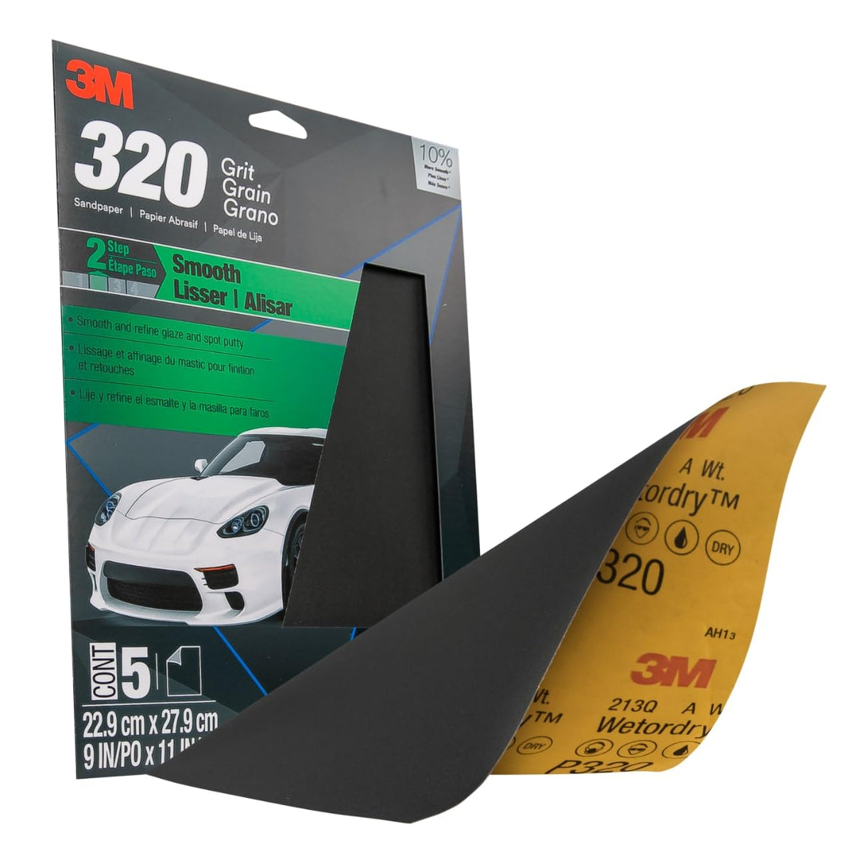 3M 32040 3M Wetordry Sandpaper, 32040, 320 Grit, 9 inch x 11 inch, 5 Sheets Per Pack