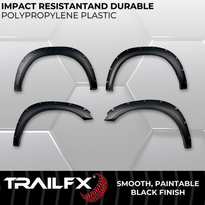 TRAILFX TFD3002T TrailFX Fender Flares for Ram 1500 2011-2018 Pocket Style Black Textured Paintable Polypropylene Set of 4 with Stainless and Black Steel Rivets TrailFX TFD3002T