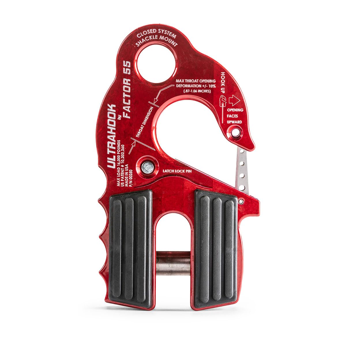 FACTOR 55 00250-01 Factor 55 00250-01 Ultrahook Winch Hook Closed System Shackle Max Load 16,000 lbs ULT Strength Shackle Pin Mount 48,000 lbs Offroad 4x4 Adventure – Red.