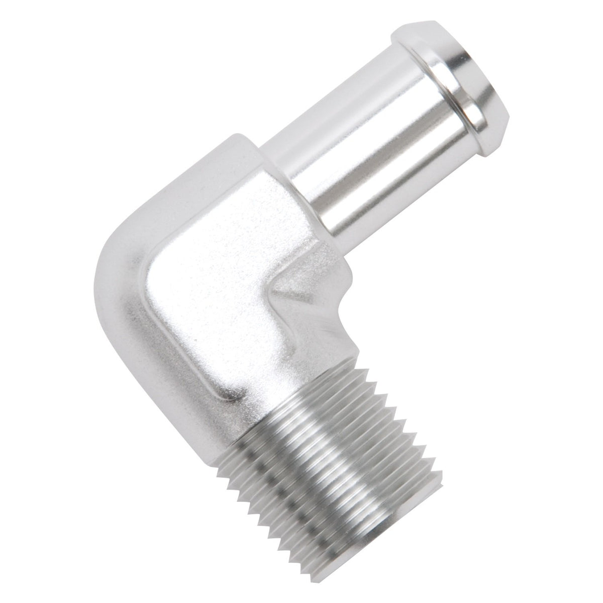 EDELBROCK 8179 Edelbrock 8179 Heater Hose Fitting 90 Degree 1/2 in. NPT And 5/8 in. Barb Clear Anodized Heater Hose Fitting