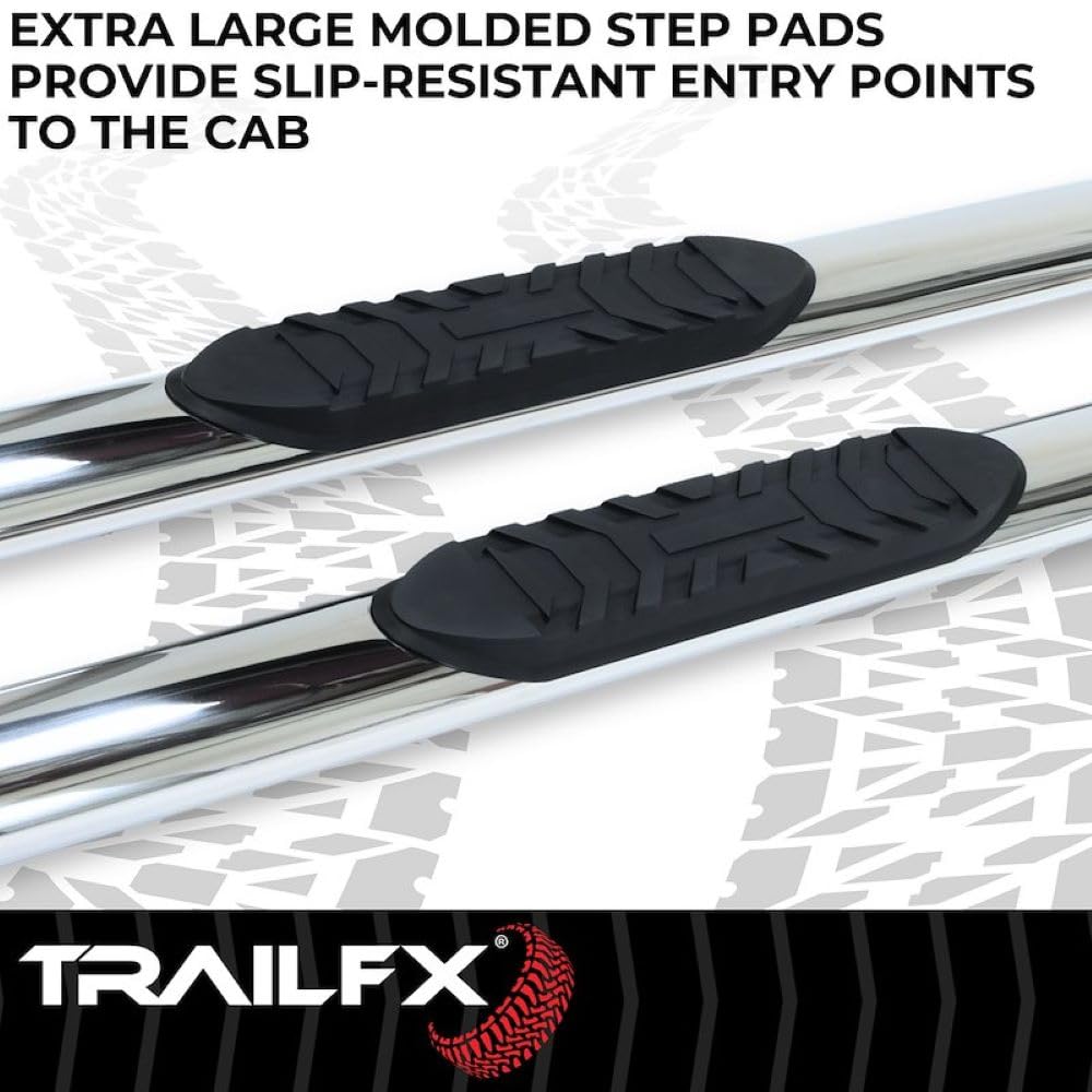 TRAILFX A1551S TrailFX Nerf Bars for Chevrolet Silverado 1500 Standard Cab 2020-2021 Polished Stainless Steel 4 Inch Oval Straight Side Steps with Step Pads Rocker Panel Mount Running Boards Trailfx A1551S