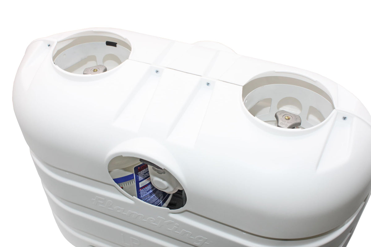 FLAME KING YSN-PCC-RV20-WHT Flame King Dual 20LB LP Propane Tank Light Plastic Heavy Duty Cover for RV, Travel Trailer, Camper - White