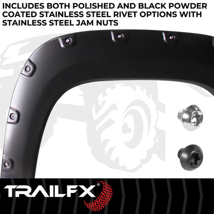 TRAILFX TFG3001S TrailFX Fender Flares Fits GMC Sierra 1500 2007-2013 Pocket Style Black Smooth Paintable Plastic Set of 4 Fender Flares with Stainless and Black Steel Rivets TrailFX TFG3001S