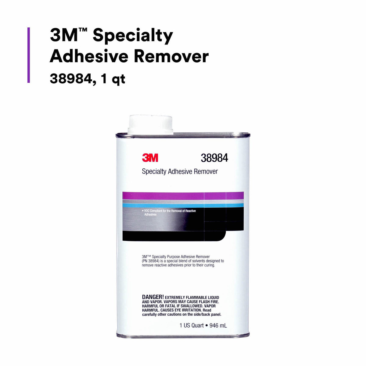 3M 38984 3M Specialty Adhesive Remover 38984, Transparent, Solvent Based, 1 Quart