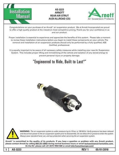 ARNOTT AS-3223 Arnott Rear Air Strut -01-05 Audi Allroad Quattro (C5) - Lt/Rt