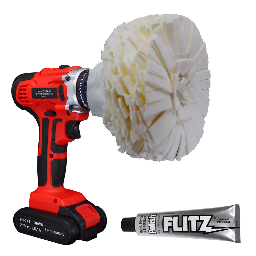 Flitz PB 101-50 Flitz Buff Ball - Large 5" - White w/1.76oz Tube Flitz Polish