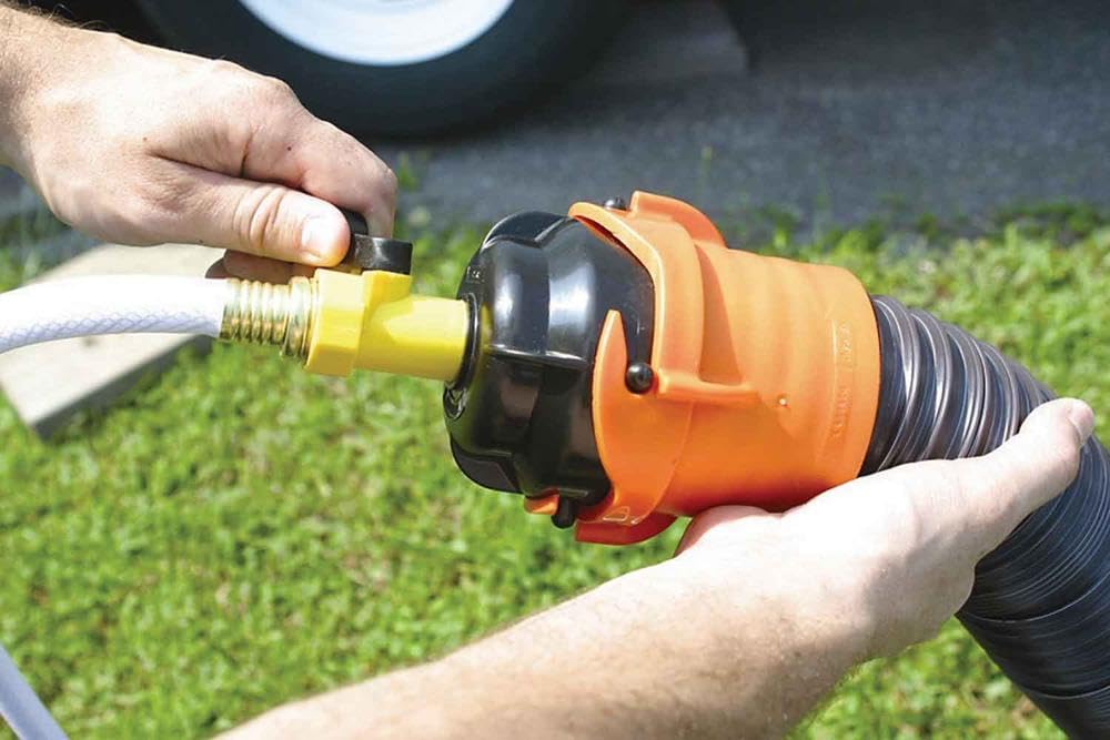 CAMCO 39533 Camco RV Sewer Hose Rinse Cap | Features a Convenient Shut-Off Valve for Water Flow Control, Firmly Locks onto the RV Sewer Hose Bayonet Fitting, and Rinses RV Sewer Hose Before Storage (39533)