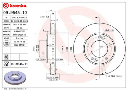 BREMBO 09.9545.11 Brembo 09.9545.11 UV Coated Front Disc Brake Rotor
