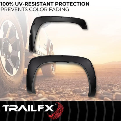 TRAILFX TFC3000S Trail FX Fender Flare TFC3000S Pocket Style Black Smooth Finish 2 Inch Front and 2 Inch Rear Tire Coverage Polypropylene Fits 1999-2006 Chevrolet/GMC Silverado/Sierra 1500/2500/3500