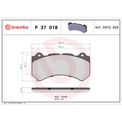 BREMBO P37018 Brembo P37018 Low-Met Alloy Steel Front Disc Brake Pad Set CADILLAC/CHEVROLET/DODGE/JEEP/NISSAN OE# 00K68144427AB