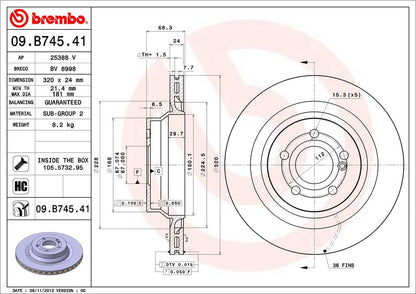 BREMBO 09B74541C02 Brembo 09.B745.41 UV Coated vented Rear Brake Rotor MERCEDES-BENZ OE# A0004231112