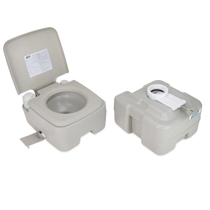 CAMCO 41541 Camco 5.3-Gallon Portable Toilet - Features Detachable Holding Tank w/Sealing Slide Valve & Bellow-Type Flush - Easy Transport w/Compact Lightweight Design & Carry Handle - Gray (41541)