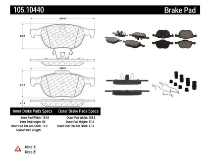 CENTRIC PARTS 105.10440 Centric 105.10440 Posi Quiet Premium Ceramic Disc Brake Pad Set with Shims For Ford, Mazda and Volvo Select Model Years
