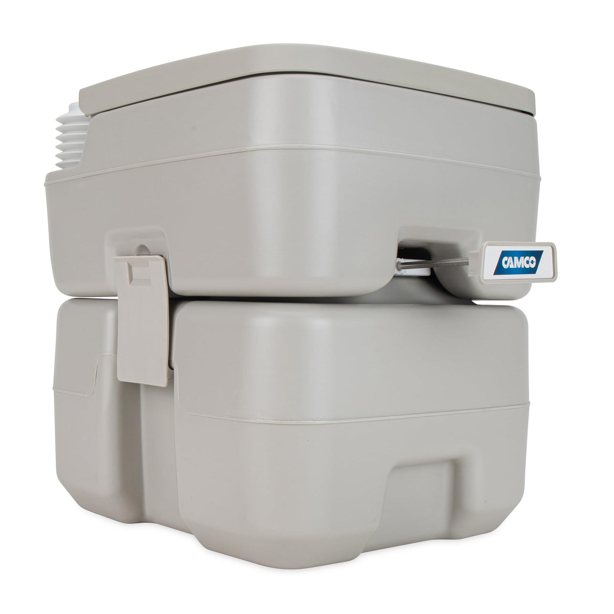 CAMCO 41541 Camco 5.3-Gallon Portable Toilet - Features Detachable Holding Tank w/Sealing Slide Valve & Bellow-Type Flush - Easy Transport w/Compact Lightweight Design & Carry Handle - Gray (41541)