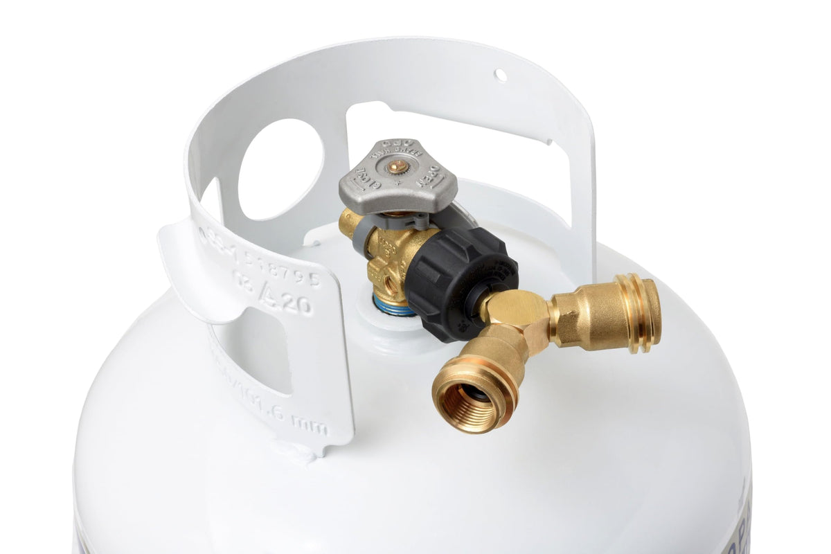 FLAME KING AB225 Flame King Propane Tank Y Splitter Adapter with Valves, 2-Way LP Gas Connector for 20lb Propane Tank Cylinders, Works with BBQ Grills, Camping Stoves, Gas Burners, Heaters
