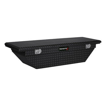 TRAILFX 120702 TrailFX Tool Box Crossover Low Profile Angled Single Lid With Struts Black Powder Coated 16 Gauge Aluminum 8.4 Cubic Foot Capacity With Plastic Tray TrailFX 120702