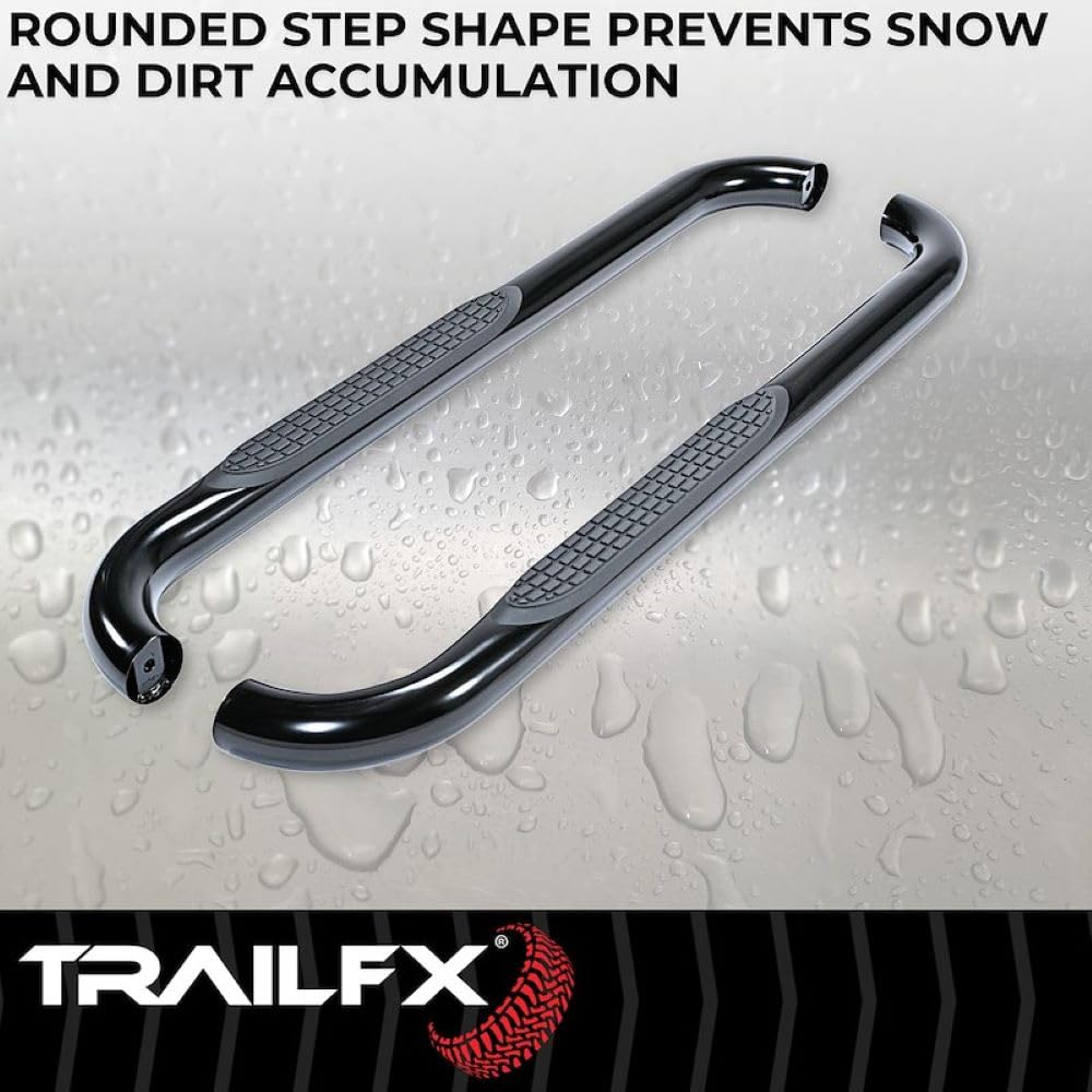 TRAILFX A0061B TrailFX Nerf Bars for Chevrolet Silverado 1500 Standard Cab 2020-202 Black Powder Coated Steel 3 Inch Round Bent Side Steps Slip-Resistant Step Pads Frame Body Mount Set of 2 Running Boards