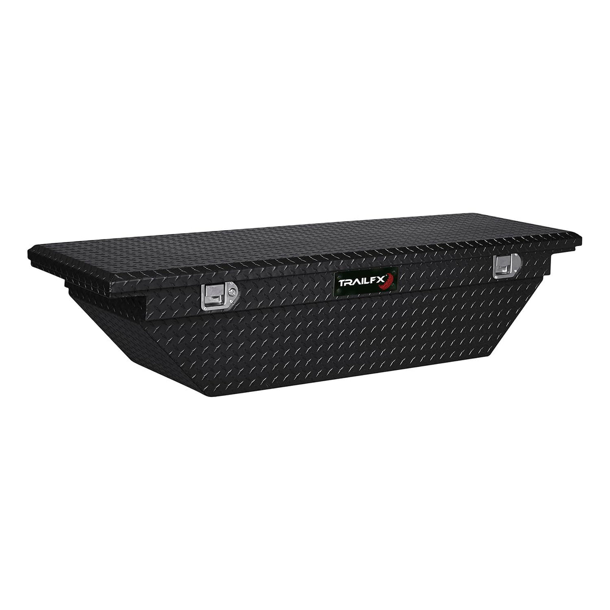 TRAILFX 120632 TrailFX Tool Box Crossover Angled Single Lid With Struts Black Powder Coated 16 Gauge Aluminum 7.6 Cubic Foot Capacity With Key Tray With Dividers Rail Pad J-Hook & Hardware TrailFX 120632