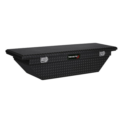 TRAILFX 120632 TrailFX Tool Box Crossover Angled Single Lid With Struts Black Powder Coated 16 Gauge Aluminum 7.6 Cubic Foot Capacity With Key Tray With Dividers Rail Pad J-Hook & Hardware TrailFX 120632