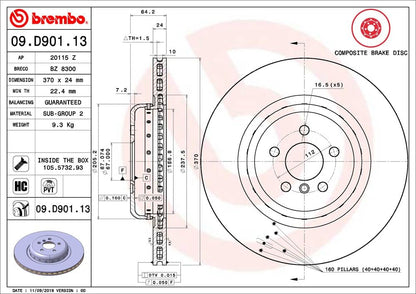 BREMBO 09D90113C02 Brembo 09.D901.13 Composite two piece UV Coated Pillar Vented Brake Rotor BMW OE# 34206880080