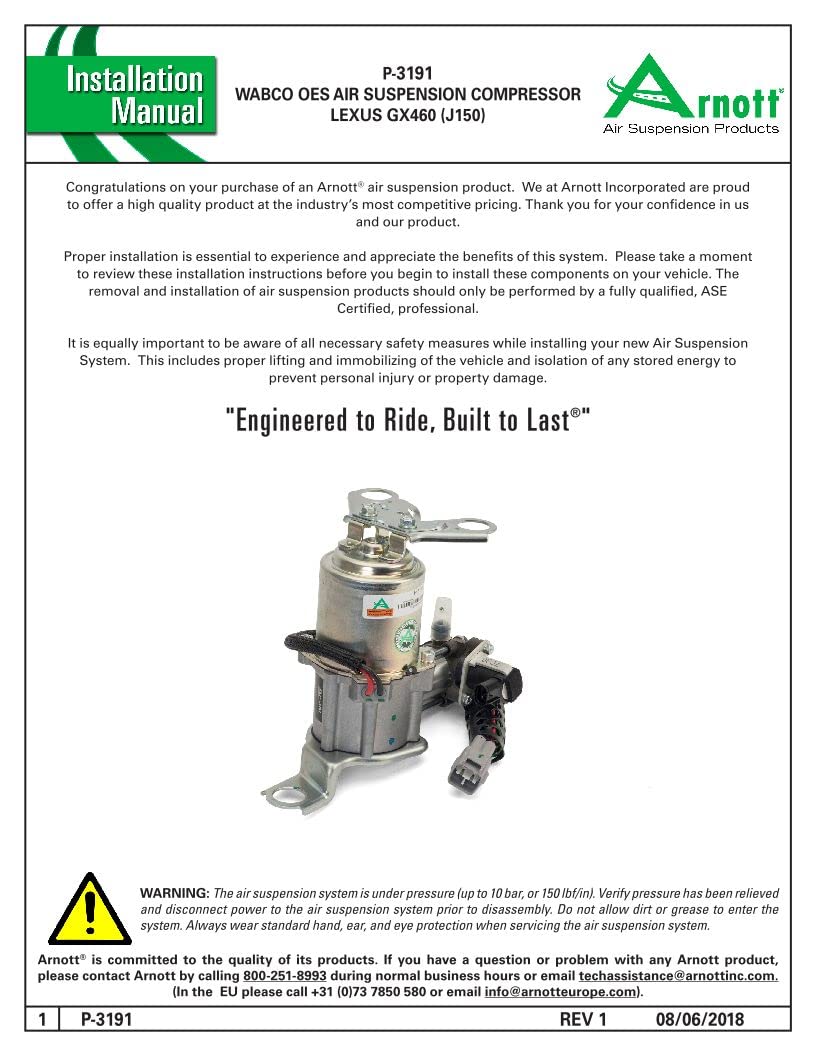 ARNOTT P-3191 Oes Air Suspension Compressor - 10-18 Lexus Gx 460 (J150)