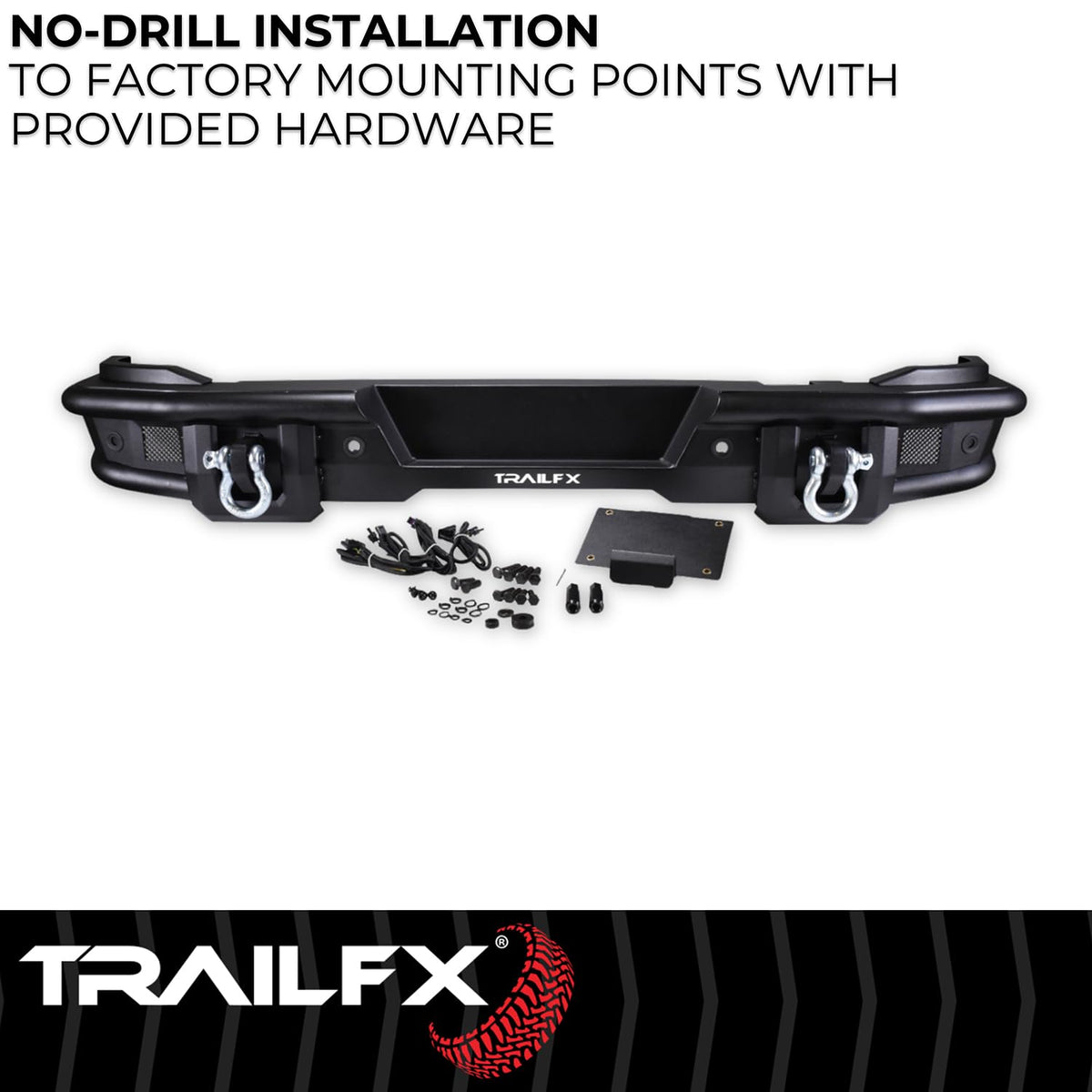 TRAILFX BR004T TrailFX Rear Bumper for Ford Bronco 2021-2025 Matte Black Powder Coated Steel Full Width D-Rings License Plate Bracket LED Cube Light Mounts TrailFX BR004T
