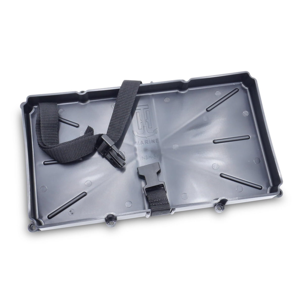 T-H MARINE NBH-31P-DP T-H Marine Narrow Battery Tray Holder - Space Saving Battery Storage Solution for Group 29 & 31 - NMMA Certified with Poly Strap & Quick Release Buckle - Ideal for Boats & RVs