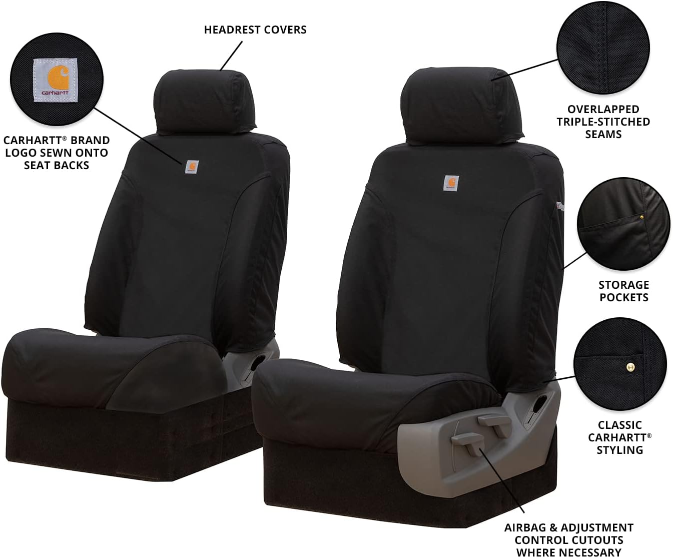 Covercraft Carhartt Super Dux SeatSaver Custom Seat Covers — SSC2544COBK — 1st Row Bucket Seats — Compatible with 2019-2022 Ram 2500/3500 — Black