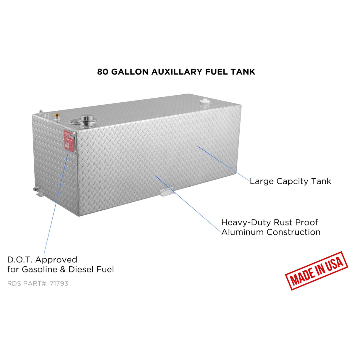 RDS MFG INC 71793 RDS MFG INC Rectangular Auxiliary Transfer Fuel Tank - 80 Gallon