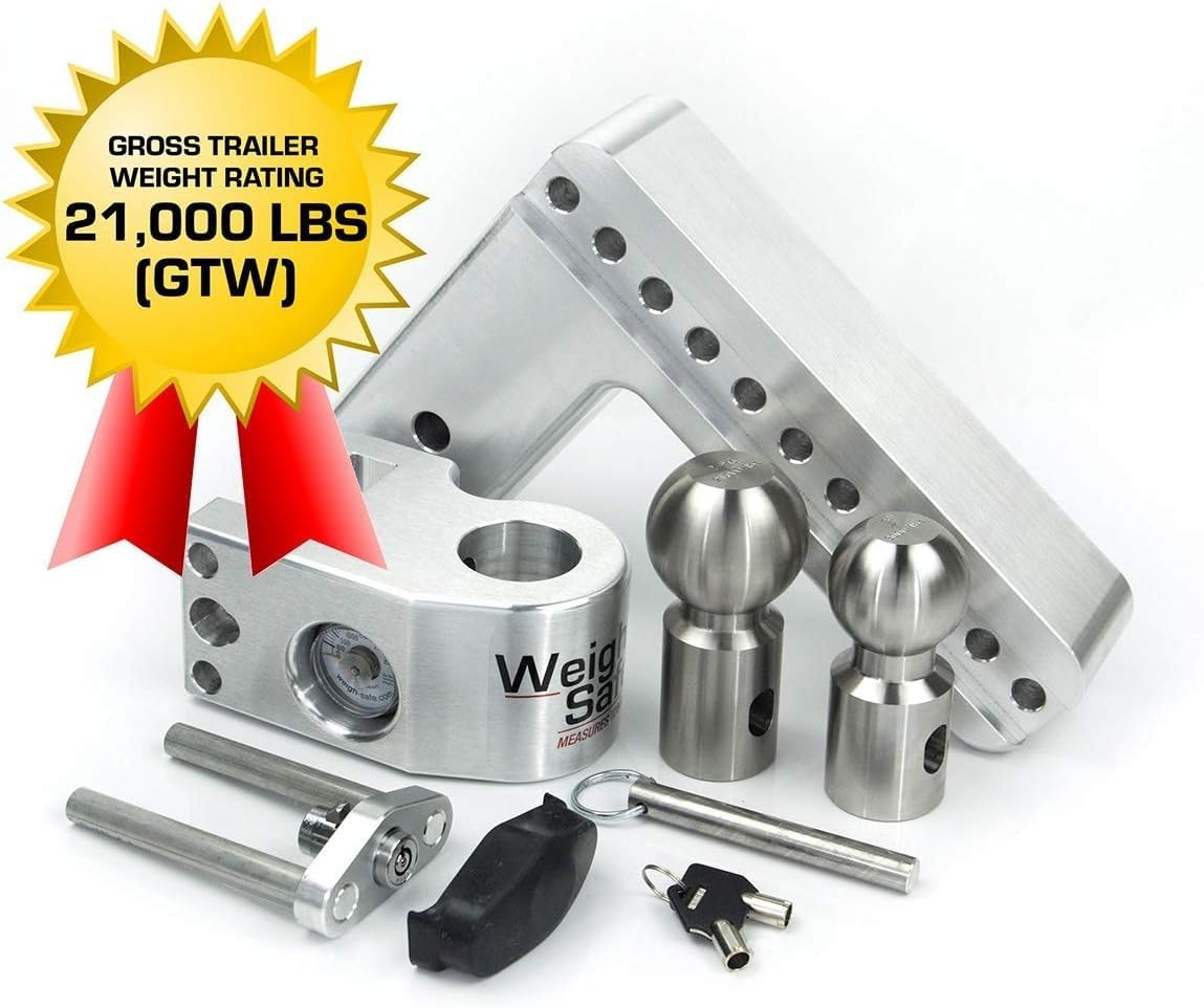 WEIGH SAFE WS8-3 Weigh Safe Adjustable Trailer Hitch Ball Mount - 8" Adjustable Drop Hitch for 3" Receiver - Premium Heavy Duty Aluminum Trailer Tow Hitch with Built in Weight Scale for Anti Sway - 21,000 lbs GTW