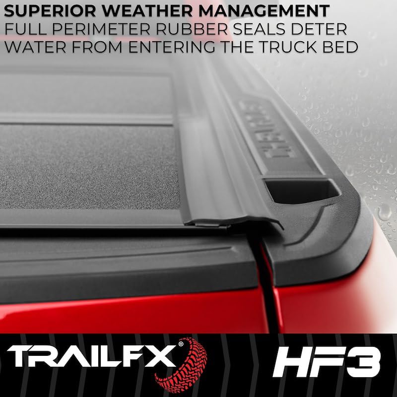 TRAILFX TFX8014 Hard Tri-Fold Tonneau Cover Fits Toyota Tacoma 6 Foot Bed 2024-2025 Lockable 3 Panel Folding Gloss Black Powder Coated Aluminum Low Profile Truck Bed Cover TrailFX TFX8014