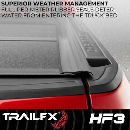 TRAILFX TFX8014 Hard Tri-Fold Tonneau Cover Fits Toyota Tacoma 6 Foot Bed 2024-2025 Lockable 3 Panel Folding Gloss Black Powder Coated Aluminum Low Profile Truck Bed Cover TrailFX TFX8014