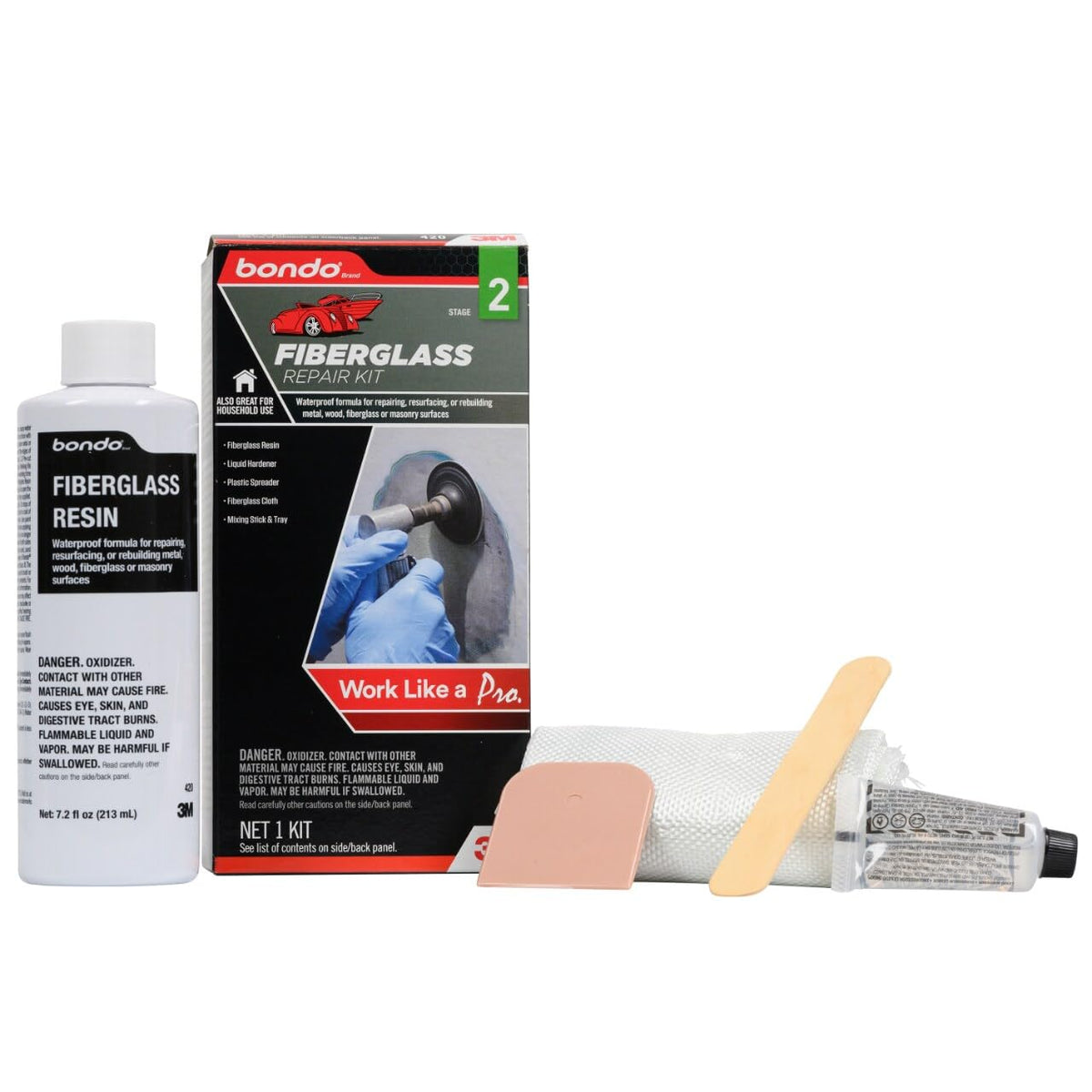 3M 420 Bondo Fiberglass Resin Repair Kit, 00420, 0.45 Pint